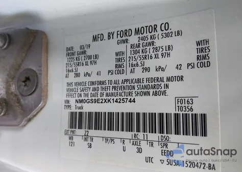 2019 Ford Transit Connect Xl from USA, damaged, VIN NM0GS9E2XK1425744